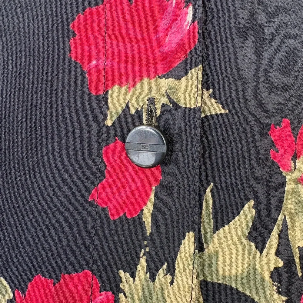 Vintage Escada black and red rose print silk blouse - Picture 4 of 8